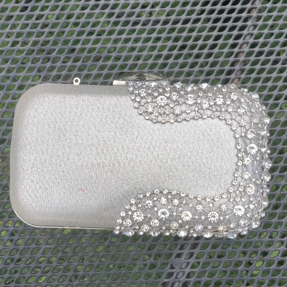 Lovely Silver Fancy Clutch with strap
